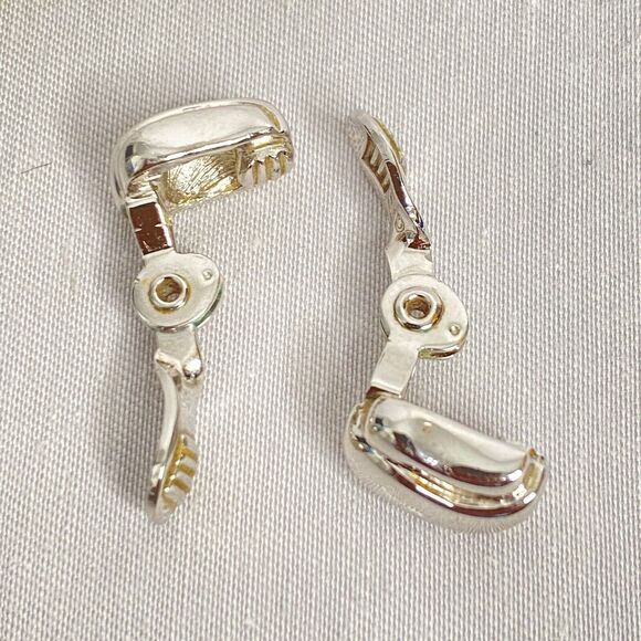 Monet Tiny Earrings Silvertone Art Deco Stud Clip Ons - Picture 6 of 9